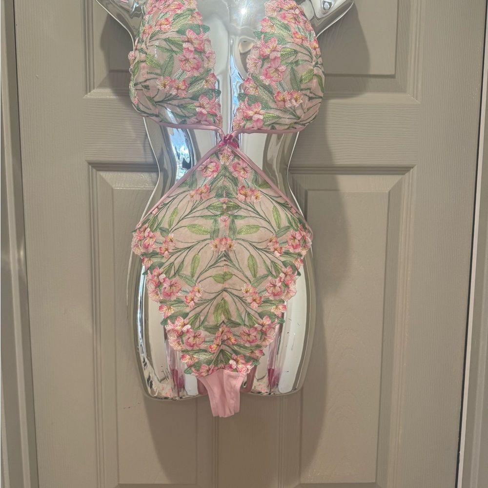 Victoria's Secret Floral Embroidered Chemise - Pink and Green Teddy thongless - Picture 5 of 9